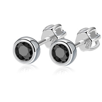 NB-3652-K Stříbrné náušnice, černé zirkony 4 mm