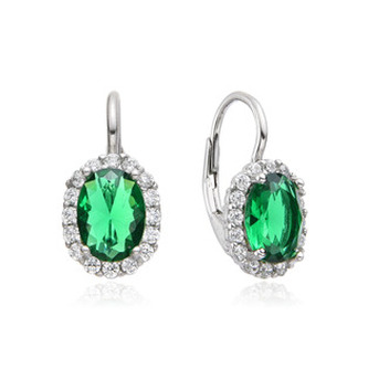 NB-3076 Stříbrné dámské náušnice se zelenými zirkony