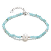 AU0017 Minerální náramek přírodní Amazonit a perla, stříbro AG925