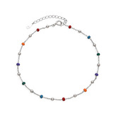 NB-6046 Stříbrný náramek na nohu s barevnými korálky