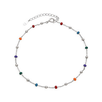 NB-6046 Stříbrný náramek na nohu s barevnými korálky