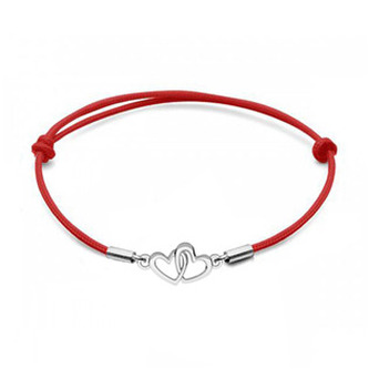 SX113-R Stříbrný textilní náramek s propojenými srdíčky - srdce