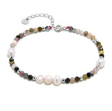 AU0015 Minerální náramek přírodní Turmalín a perličky, stříbro AG925