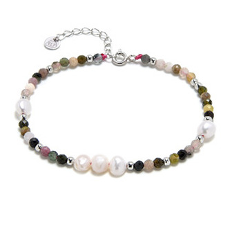 AU0015 Minerální náramek přírodní Turmalín a perličky, stříbro AG925