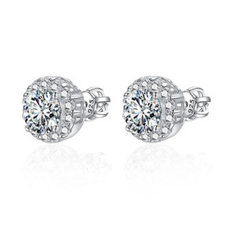 NB-3829 Stříbrné šroubovací náušnice se zirkony