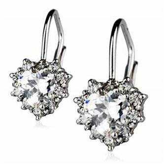 ZB53751-CC Stříbrné náušnice srdíčka, čiré  zirkony - srdce