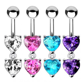BP01258-A Stříbrný piercing do pupíku - srdíčka - srdce - fialová