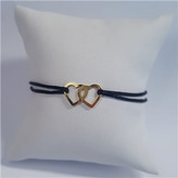 KA1350K-GD Černý textilní náramek dvě srdce, Ag 925