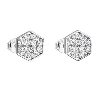 EG2649 Stříbrné náušnice šestiúhelník se zirkony