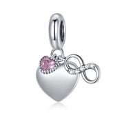 B0869 Stříbrný korálek s nekonečnem a srdíčkem - nekonečno - ležatá osmička