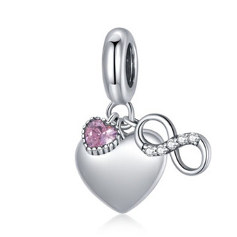 B0869 Stříbrný korálek s nekonečnem a srdíčkem - nekonečno - ležatá osmička