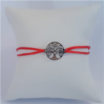 KA1051R-ST Červený textilní náramek strom života, Ag 925