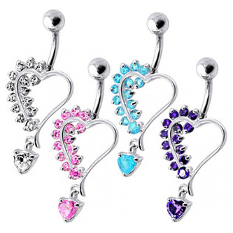 BP01312-C Stříbrný piercing do pupíku - srdíčko - srdce - čirá