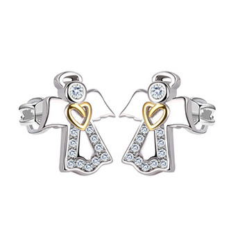 NB-3757 Stříbrné šroubovací náušnice andílci - srdce