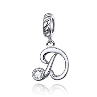 B0352-D Stříbrný přívěšek korálek na náramek - písmeno D - iniciály