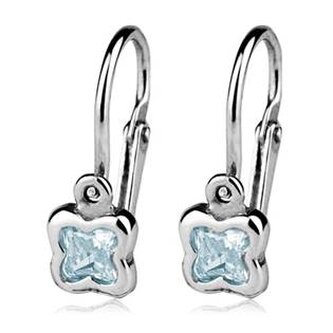 CS1130-Q Dětské náušnice stříbrné - kytičky, Aquamarine - květiny