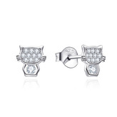 NB-3982 Stříbrné náušnice kočičky se zirkony - zvířátka