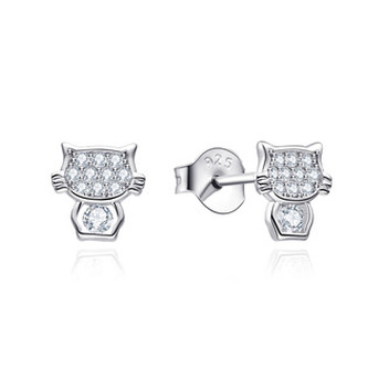 NB-3982 Stříbrné náušnice kočičky se zirkony - zvířátka