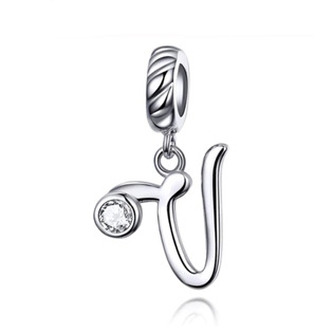 B0352-V Stříbrný přívěšek korálek na náramek - písmeno V - iniciály