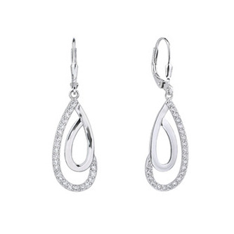 NB-3906 Stříbrné visací náušnice se zirkony