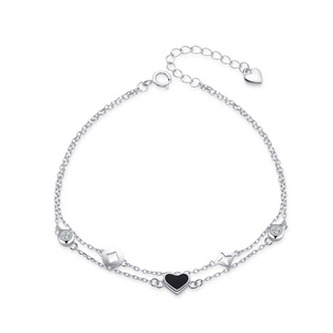 NB-1189 Dvojitý stříbrný náramek se srdíčkem - srdce