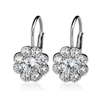 ZB53484-C Stříbrné náušnice kytičky, čiré zirkony - květiny