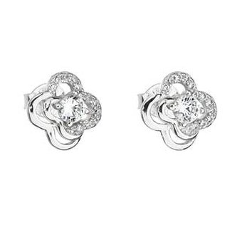 EG2218 Stříbrné náušnice pecka se zirkonem bílá kytička - květiny