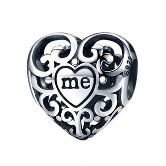 B0093 Stříbrný přívěšek korálek na náramek - srdce