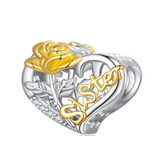 B0903 Stříbrný přívěšek korálek na náramek Sister - srdce