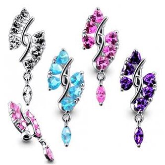 BP01280-C Stříbrný piercing do pupíku - čirá