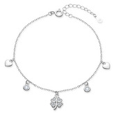 NB-1226 Dámský stříbrný náramek čtyřlístek a srdíčka - srdce