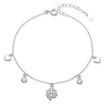 NB-1226 Dámský stříbrný náramek čtyřlístek a srdíčka - srdce