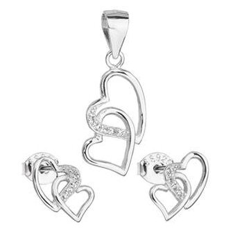 EG3153 Sada šperků se zirkonem náušnice a přívěsek bílé srdce