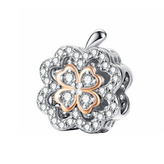 B0885 Stříbrný přívěšek korálek na náramek čtyřlístek - čtyřlístky