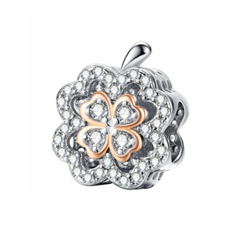 B0885 Stříbrný přívěšek korálek na náramek čtyřlístek - čtyřlístky