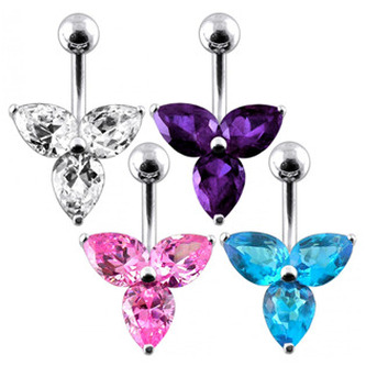 BP01023-Q Stříbrný piercing do pupíku - kytička - květiny - tyrkysová