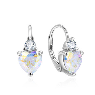 NB-3809 Stříbrné náušnice s duhovými srdíčky - srdce