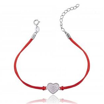 IT0004-R Červený náramek se stříbrným srdíčkem - srdce