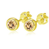 NB-3793-Y Zlacené náušnice, champagne zirkony 4 mm