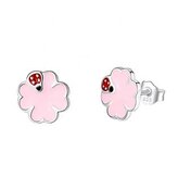 DN-0039 Dětské stříbrné náušnice čtyřlístky s beruškami