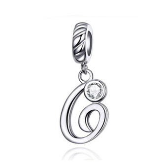 B0352-G Stříbrný přívěšek korálek na náramek - písmeno G - iniciály