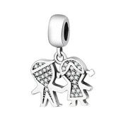 B0067 Stříbrný přívěsek korálek na náramek chlapeček a holčička - rodina