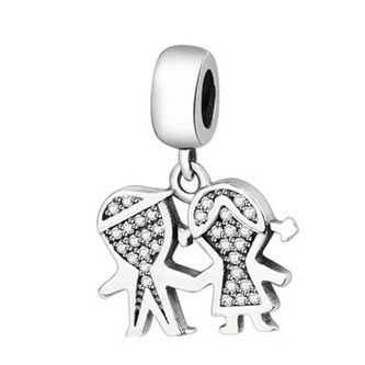 B0067 Stříbrný přívěsek korálek na náramek chlapeček a holčička - rodina
