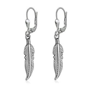 ZB23484 Stříbrné visací náušnice peříčka - pírka