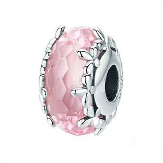 B0364 Stříbrný přívěšek korálek na náramek - květiny