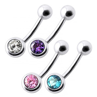 BP01024-A Stříbrný piercing do pupíku se zirkonem - fialová
