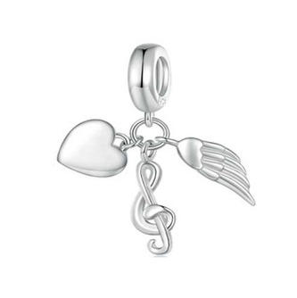 NB-8168 Stříbrný přívěšek korálek s příívěšky - srdce