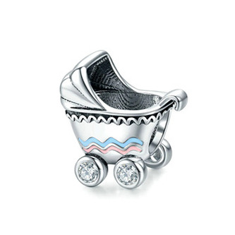 B0635 Stříbrný přívěsek korálek na náramek kočárek - rodina