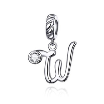 B0352-W Stříbrný přívěšek korálek na náramek - písmeno W - iniciály