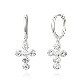 NB-3676 Stříbrné náušnice křížky se zirkony